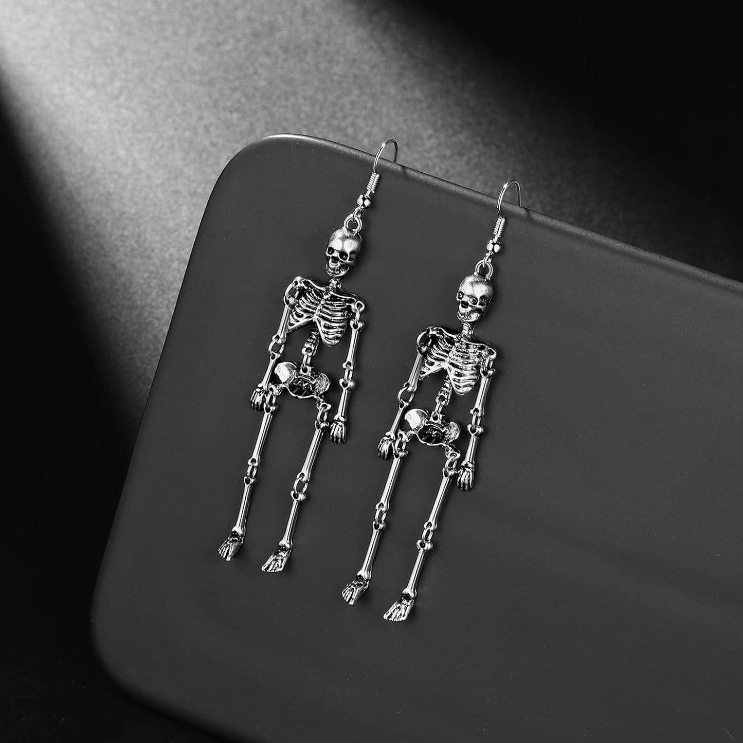 Skull Dangle Earrings Halloween - Women Jointed Skeleton Long Ear Drop Earrings Stud Halloween Costume Accessories Goth Punk Edgy Dangly Hip Hop Rock Ear Piercing Skull Jewelry for Women Men