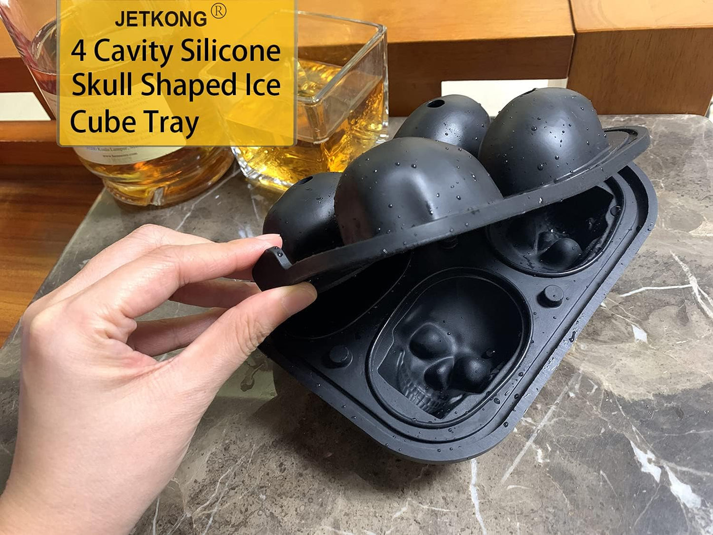 Large Skull Ice Mold 4 Cavity Silicone Skull Ice Maker Skull Ice Cube Tray for Whiskey, Bourbon, Cocktails and Juice