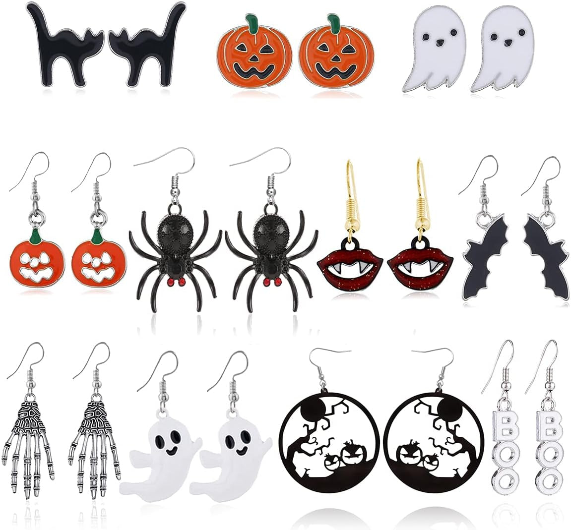 Halloween Earrings for Women Holiday Theme Earrings Pumpkin Spider Drop Dangle Earring Halloween Party Dress Costume Accessories Holiday Jewelry Gifts