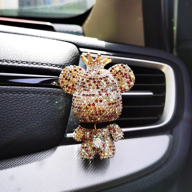 Creative Crown Diamond Cute Bear Car Air Outlet Aromatherapy Lasting Light Fragrance Car Interior Conditioning Air