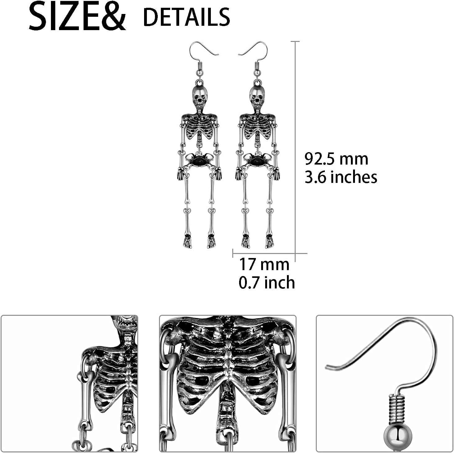 Skull Dangle Earrings Halloween - Women Jointed Skeleton Long Ear Drop Earrings Stud Halloween Costume Accessories Goth Punk Edgy Dangly Hip Hop Rock Ear Piercing Skull Jewelry for Women Men